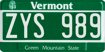 VT license plate ZYS989