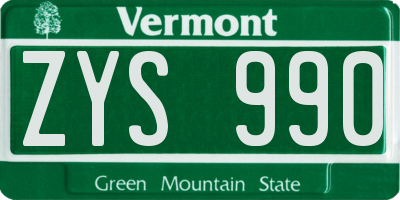 VT license plate ZYS990