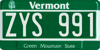 VT license plate ZYS991