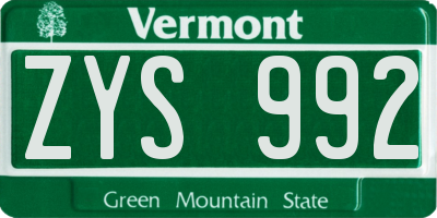 VT license plate ZYS992