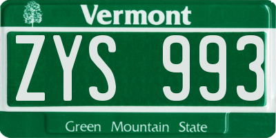 VT license plate ZYS993