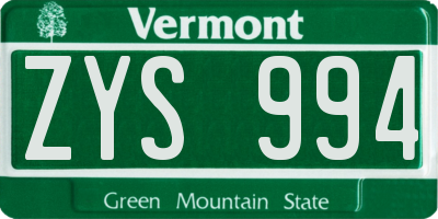 VT license plate ZYS994