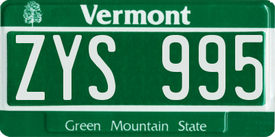 VT license plate ZYS995