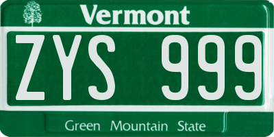 VT license plate ZYS999