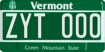 VT license plate ZYT000