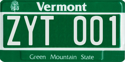 VT license plate ZYT001