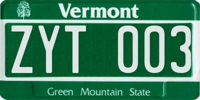 VT license plate ZYT003
