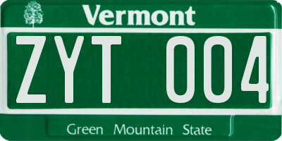 VT license plate ZYT004