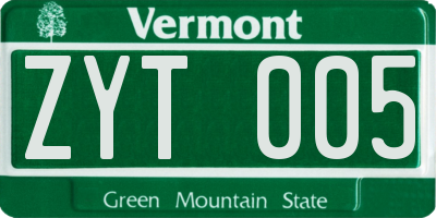VT license plate ZYT005