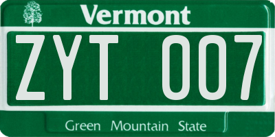 VT license plate ZYT007