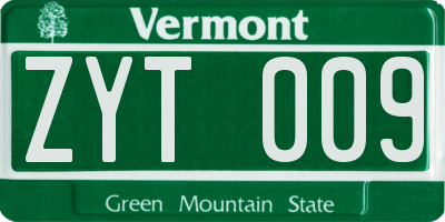 VT license plate ZYT009