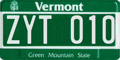 VT license plate ZYT010