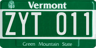 VT license plate ZYT011