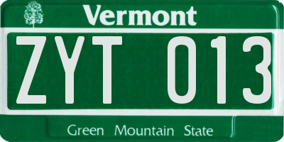 VT license plate ZYT013