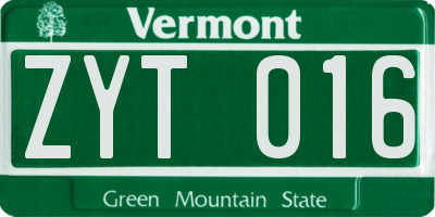 VT license plate ZYT016