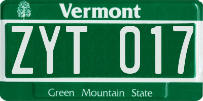 VT license plate ZYT017