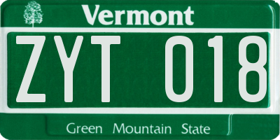 VT license plate ZYT018