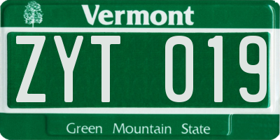 VT license plate ZYT019
