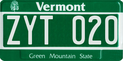 VT license plate ZYT020