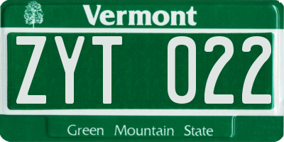 VT license plate ZYT022