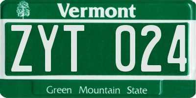 VT license plate ZYT024