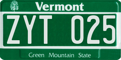 VT license plate ZYT025