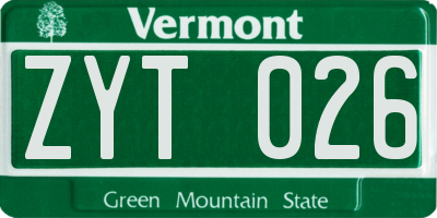 VT license plate ZYT026