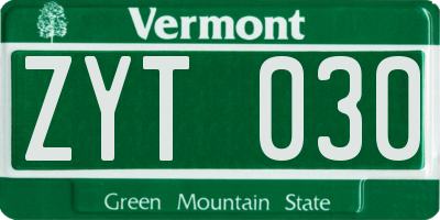 VT license plate ZYT030