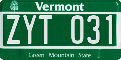 VT license plate ZYT031