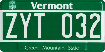 VT license plate ZYT032