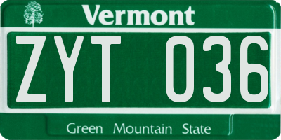 VT license plate ZYT036