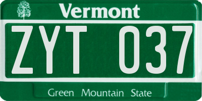 VT license plate ZYT037