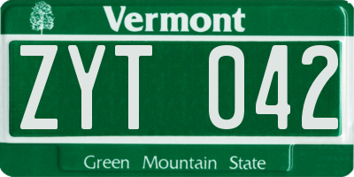 VT license plate ZYT042
