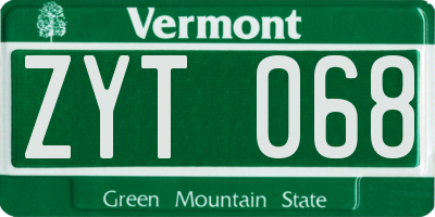 VT license plate ZYT068