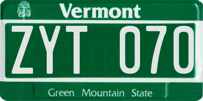 VT license plate ZYT070