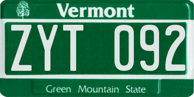 VT license plate ZYT092