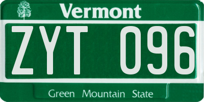 VT license plate ZYT096
