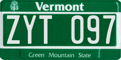 VT license plate ZYT097
