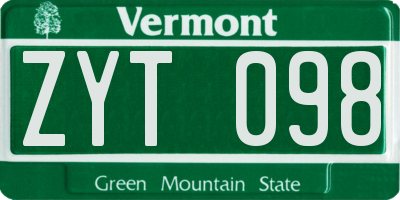 VT license plate ZYT098