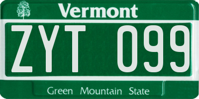 VT license plate ZYT099