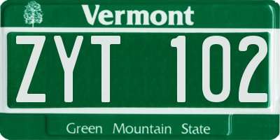 VT license plate ZYT102