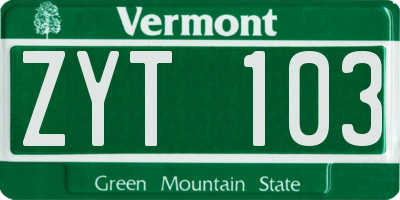 VT license plate ZYT103