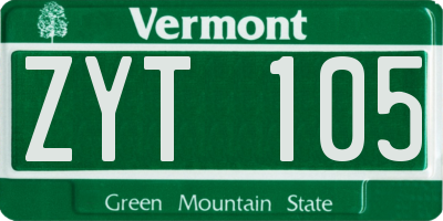 VT license plate ZYT105