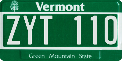 VT license plate ZYT110