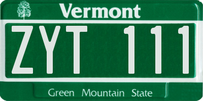 VT license plate ZYT111