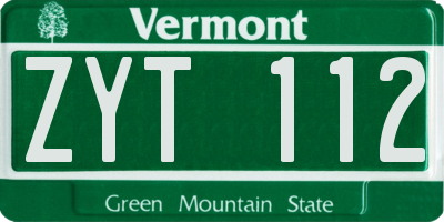 VT license plate ZYT112