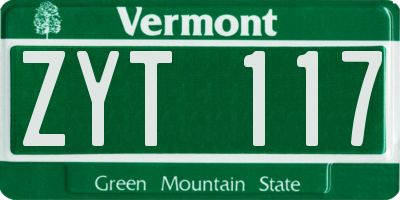 VT license plate ZYT117