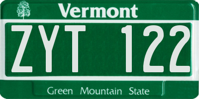 VT license plate ZYT122