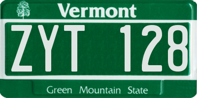 VT license plate ZYT128