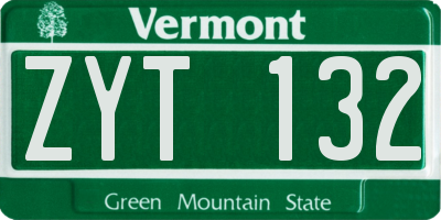 VT license plate ZYT132